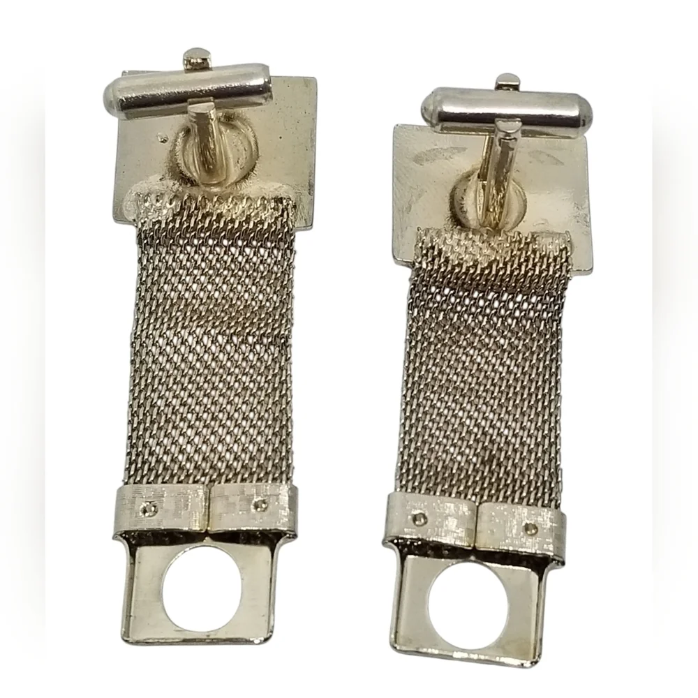 Retro 1970s Mesh Wrap Cufflinks - Root Beer & Butterscotch Swirl Cabochon